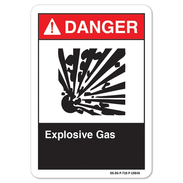 ANSI Danger, 10" Height, 14" Width, Aluminum, 14" W, 10" H, Landscape, Explosive Gas